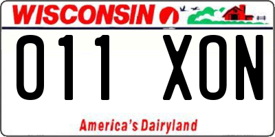 WI license plate 011XON