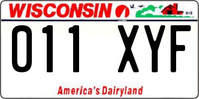 WI license plate 011XYF