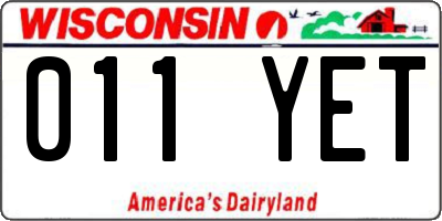 WI license plate 011YET