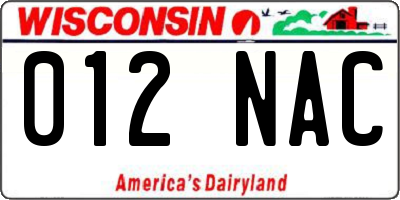 WI license plate 012NAC