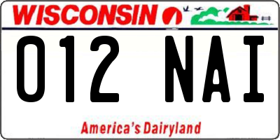 WI license plate 012NAI