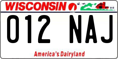 WI license plate 012NAJ