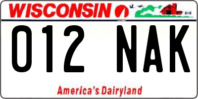 WI license plate 012NAK