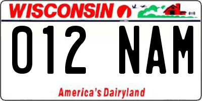 WI license plate 012NAM