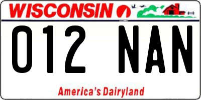 WI license plate 012NAN