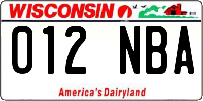 WI license plate 012NBA