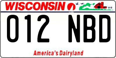 WI license plate 012NBD