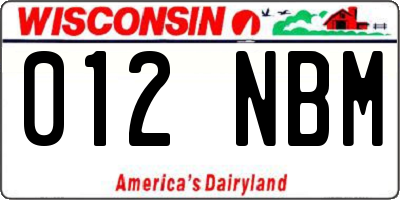 WI license plate 012NBM