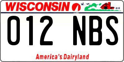 WI license plate 012NBS