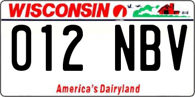 WI license plate 012NBV