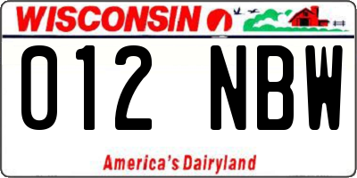 WI license plate 012NBW