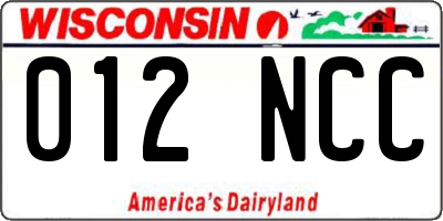 WI license plate 012NCC