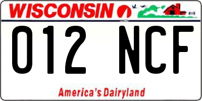 WI license plate 012NCF