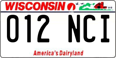 WI license plate 012NCI