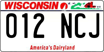 WI license plate 012NCJ