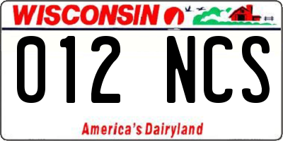 WI license plate 012NCS
