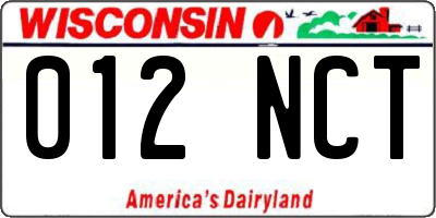 WI license plate 012NCT