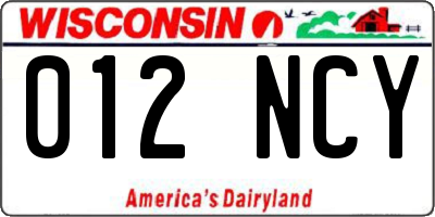 WI license plate 012NCY
