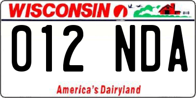 WI license plate 012NDA