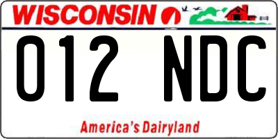 WI license plate 012NDC