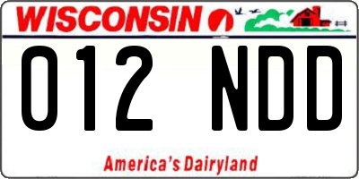 WI license plate 012NDD