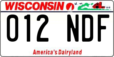 WI license plate 012NDF