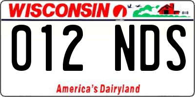 WI license plate 012NDS