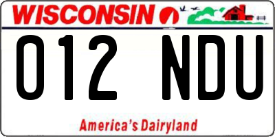 WI license plate 012NDU