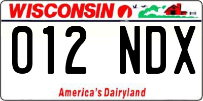 WI license plate 012NDX