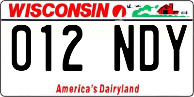 WI license plate 012NDY