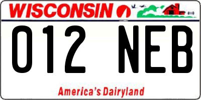 WI license plate 012NEB