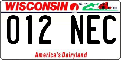 WI license plate 012NEC