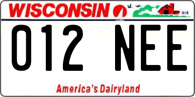 WI license plate 012NEE