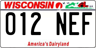 WI license plate 012NEF
