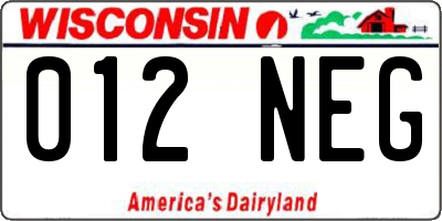 WI license plate 012NEG
