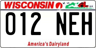 WI license plate 012NEH