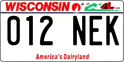 WI license plate 012NEK