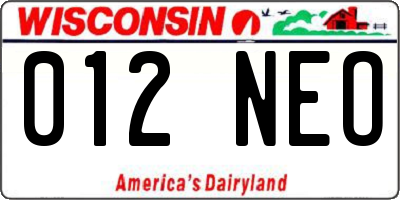 WI license plate 012NEO