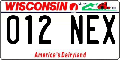 WI license plate 012NEX