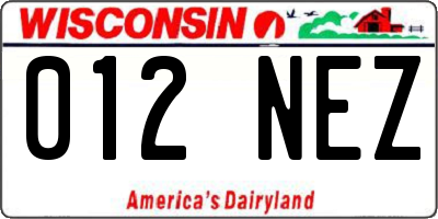 WI license plate 012NEZ