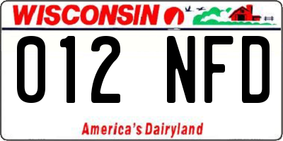 WI license plate 012NFD