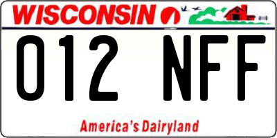 WI license plate 012NFF