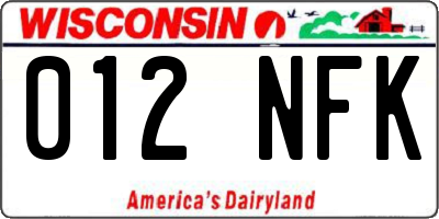 WI license plate 012NFK