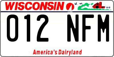 WI license plate 012NFM