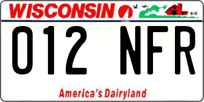 WI license plate 012NFR