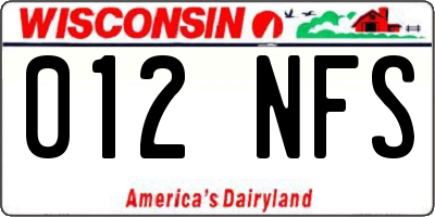 WI license plate 012NFS