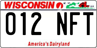 WI license plate 012NFT
