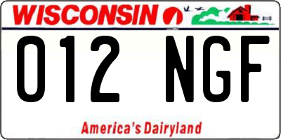 WI license plate 012NGF