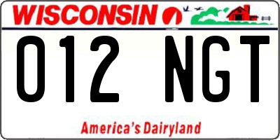 WI license plate 012NGT