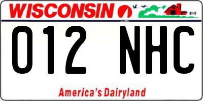 WI license plate 012NHC